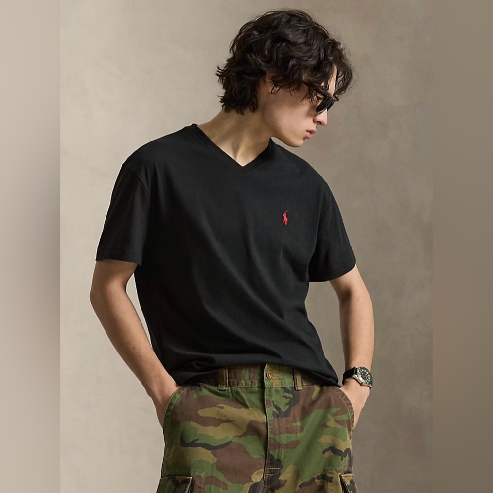 Polo by Ralph Lauren Black Classic Fit Jersey V-Neck T-Shirt Size XL BNWT